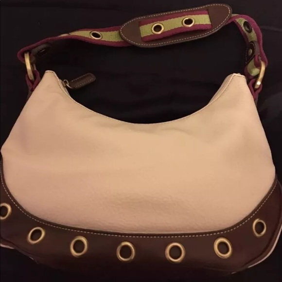 TOMMY HILFIGER Vegan Faux Leather Shoulder Bag Metal Eyelet Trim Web Strap CDW - Picture 1 of 5